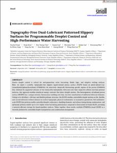 Topography-Free Dual-Lubricant Patterned Slippery Surfaces for Programmable Droplet Control and High-Performance Water Harvesting