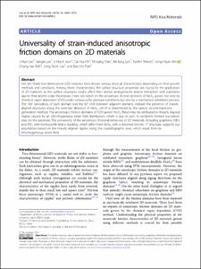 Universality of strain-induced anisotropic friction domains on 2D materials