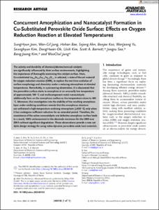 Concurrent Amorphization and Nanocatalyst Formation in Cu-Substituted Perovskite Oxide Surface: Effects on Oxygen Reduction Reaction at Elevated Temperatures