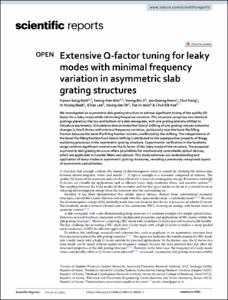 Extensive Q-factor tuning for leaky modes with minimal frequency variation in asymmetric slab grating structures