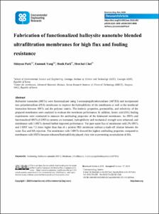 Fabrication of functionalized halloysite nanotube blended ultrafiltration membranes for high flux and fouling resistance