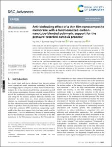 Anti-biofouling effect of a thin film nanocomposite membrane with a functionalized-carbon-nanotube-blended polymeric support for the pressure-retarded osmosis process