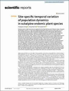 Site-specific temporal variation of population dynamics in subalpine endemic plant species