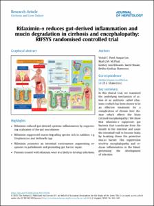 Rifaximin-alpha reduces gut-derived inflammation and mucin degradation in cirrhosis and encephalopathy: RIFSYS randomised controlled trial
