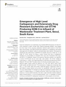 Emergence of High Level Carbapenem and Extensively Drug Resistant Escherichia coli ST746 Producing NDM-5 in Influent of Wastewater Treatment Plant, Seoul, South Korea