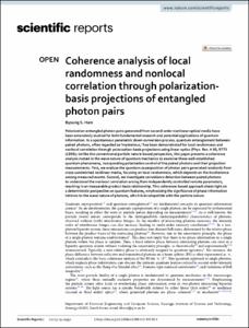 Coherence analysis of local randomness and nonlocal correlation through polarization-basis projections of entangled photon pairs