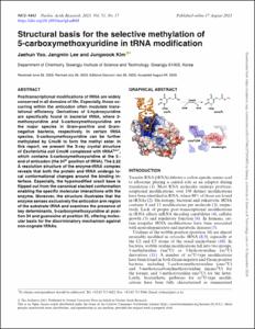 Structural basis for the selective methylation of 5-carboxymethoxyuridine in tRNA modification