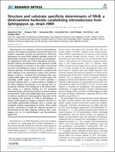 Structure and substrate specificity determinants of NfnB, a dinitroaniline herbicide-catabolizing nitroreductase from Sphingopyxis sp. strain HMH
