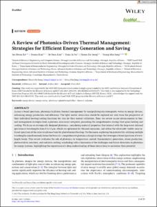A Review of Photonics‐Driven Thermal Management: Strategies for Efficient Energy Generation and Saving