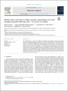 Methane direct conversion to olefins, aromatics, and hydrogen over silica entrapped bimetallic MeFe-SiO2 (Me = Co, Ni, Pd, Pt) catalysts