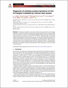 Diagnosis of ultrafast surface dynamics of thin foil targets irradiated by intense laser pulses