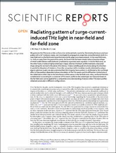 Radiating pattern of surge-current-induced THz light in near-field and far-field zone