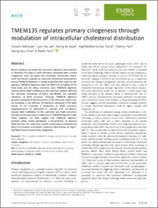 TMEM135 regulates primary ciliogenesis through modulation of intracellular cholesterol distribution