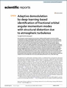 Adaptive demodulation by deep-learning-based identification of fractional orbital angular momentum modes with structural distortion due to atmospheric turbulence