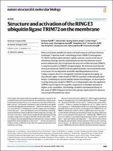 Structure and activation of the RING E3 ubiquitin ligase TRIM72 on the membrane