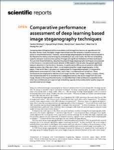 Comparative performance assessment of deep learning based image steganography techniques