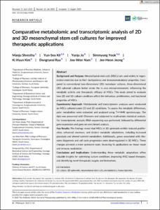 Comparative metabolomic and transcriptomic analysis of 2D and 3D mesenchymal stem cell cultures for improved therapeutic applications