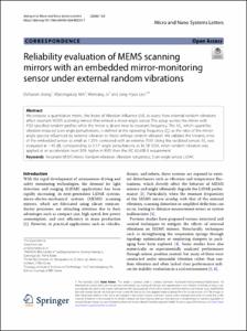 Reliability evaluation of MEMS scanning mirrors with an embedded mirror-monitoring sensor under external random vibrations