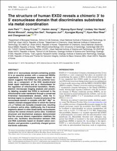 The structure of human EXD2 reveals a chimeric 3' to 5' exonuclease domain that discriminates substrates via metal coordination