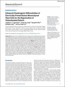 Enhanced Chondrogenic Differentiation of Electrically Primed Human Mesenchymal Stem Cells for the Regeneration of Osteochondral Defects