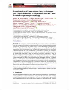 Broadband soft X-ray source from a clustered gas target dedicated to high-resolution XCT and X-ray absorption spectroscopy