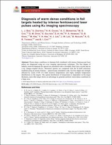 Diagnosis of warm dense conditions in foil targets heated by intense femtosecond laser pulses using K alpha imaging spectroscopy