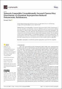 Network-Compatible Unconditionally Secured Classical Key Distribution via Quantum Superposition-Induced Deterministic Randomness