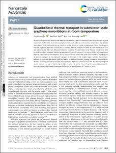 Quasiballistic thermal transport in submicron-scale graphene nanoribbons at room-temperature