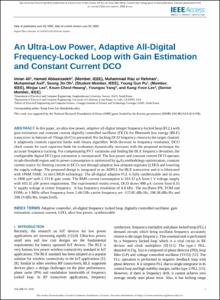 An Ultra-Low Power, Adaptive All-Digital Frequency-Locked Loop with Gain Estimation and Constant Current DCO