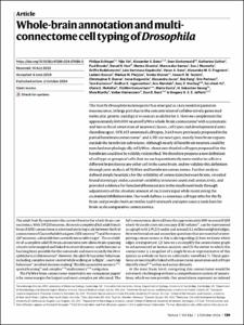 Whole-brain annotation and multi-connectome cell typing of Drosophila