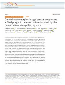 Curved neuromorphic image sensor array using a MoS2-organic heterostructure inspired by the human visual recognition system