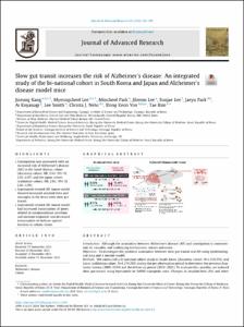 Slow gut transit increases the risk of Alzheimer's disease: An integrated study of the bi-national cohort in South Korea and Japan and Alzheimer's disease model mice