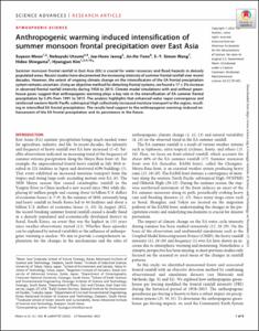 Anthropogenic warming induced intensification of summer monsoon frontal precipitation over East Asia