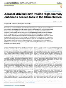 Aerosol-driven North Pacific High anomaly enhances sea ice loss in the Chukchi Sea