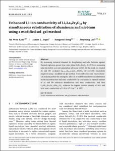 Enhanced Li-ion conductivity of Li7La3Zr2O12 by simultaneous substitution of aluminum and niobium using a modified sol–gel method