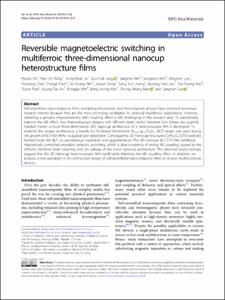 Reversible magnetoelectric switching in multiferroic three-dimensional nanocup heterostructure films