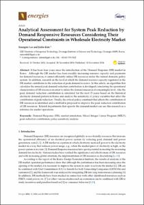 Analytical Assessment for System Peak Reduction by Demand Responsive Resources Considering Their Operational Constraints in Wholesale Electricity Market