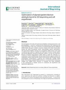 Optimization of alginate/gelatin/dextran-aldehyde bioink for 3D bioprinting and cell engraftment