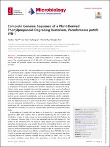 Complete genome sequence of a plant-derived phenylpropanoid-degrading bacterium, pseudomonas putida JYR-1