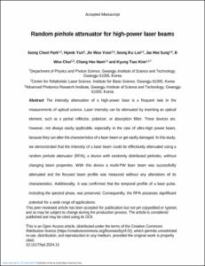 Random pinhole attenuator for high-power laser beams