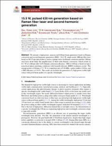 15.5 W, pulsed 630 nm generation based on Raman fiber laser and second-harmonic generation