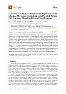 MILP-PSO Combined Optimization Algorithm for an Islanded Microgrid Scheduling with Detailed Battery ESS Efficiency Model and Policy Considerations