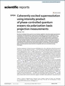 Coherently excited superresolution using intensity product of phase-controlled quantum erasers via polarization-basis projection measurements