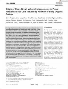 Origin of Open‐Circuit Voltage Enhancements in Planar Perovskite Solar Cells Induced by Addition of Bulky Organic Cations