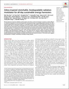 Zebra-inspired stretchable, biodegradable radiation modulator for all-day sustainable energy harvesters
