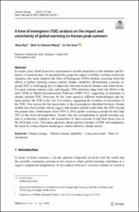 A time of emergence (TOE) analysis on the impact and uncertainty of global warming on Korean peak summers