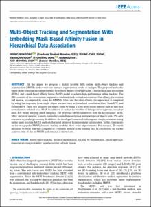 Multi-Object Tracking and Segmentation with Embedding Mask-based Affinity Fusion in Hierarchical Data Association
