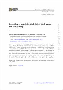 Scrambling in hyperbolic black holes: shock waves and pole-skipping