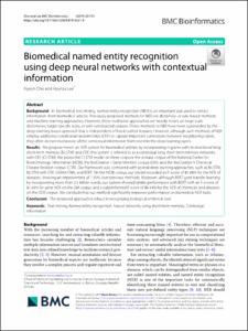 Biomedical named entity recognition using deep neural networks with contextual information
