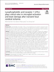 Lysophosphatidic acid receptor 1 (LPA(1)) plays critical roles in microglial activation and brain damage after transient focal cerebral ischemia